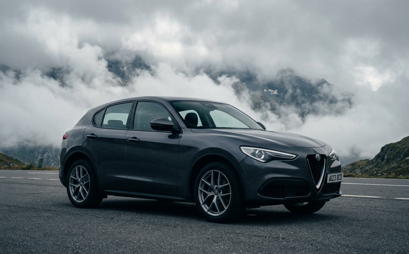 Fekete Alfa Romeo 159 Sportwagon esős városi utcán, éjjel