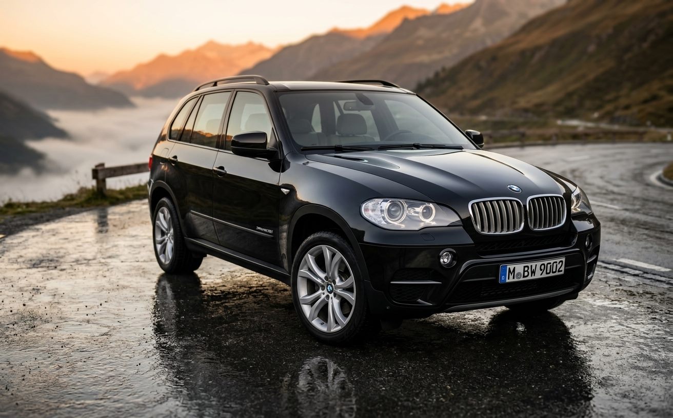 Fekete BMW X5 (E70) hegyi úton