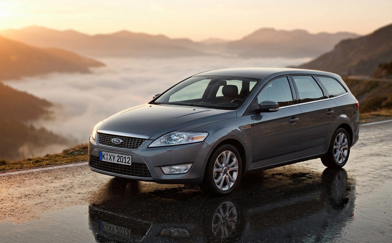 Szürke Ford Mondeo (Mk4) kombi hegyi úton
