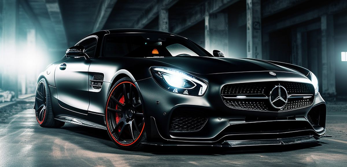 Fekete Mercedes-AMG GT éjszakai utcán