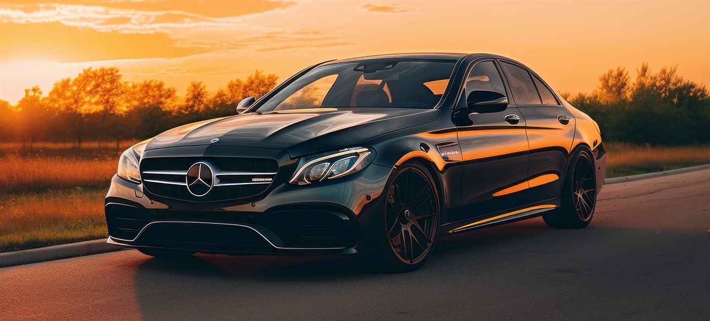 Fekete Mercedes C-osztály naplementében