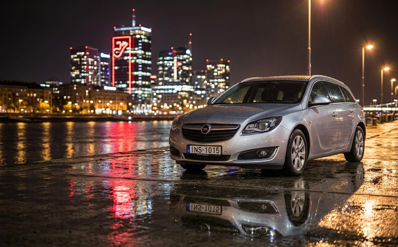Ezüst Opel Insignia Sports Tourer éjszakai vízparton