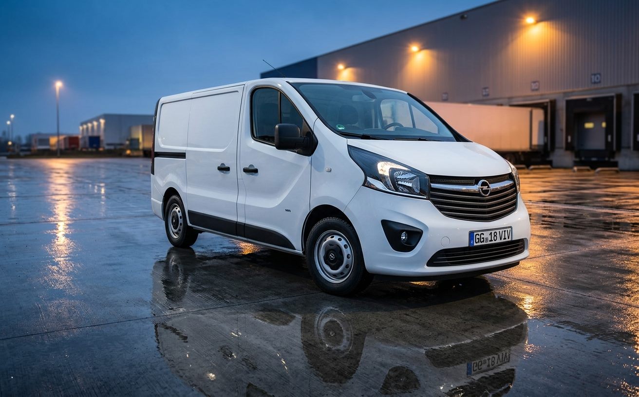 Fehér Opel Vivaro furgon rakodóudvarban