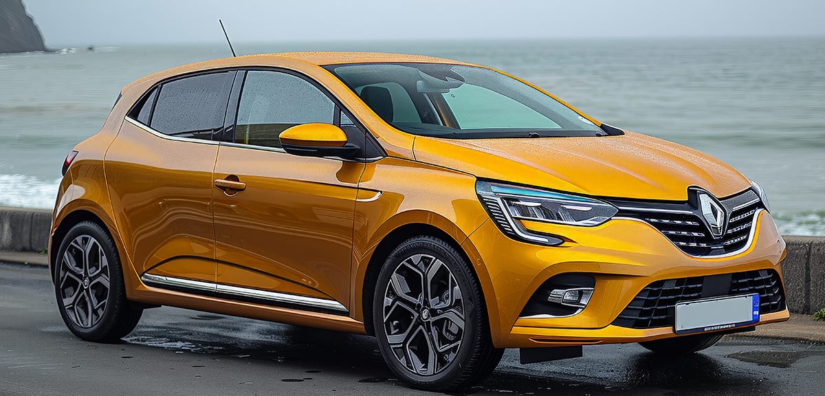 Narancssárga Renault Clio tengerparton