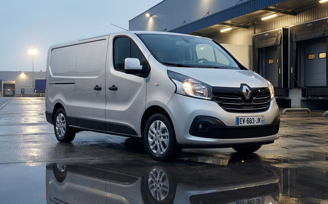 Ezüst Renault Trafic rakodóudvarban