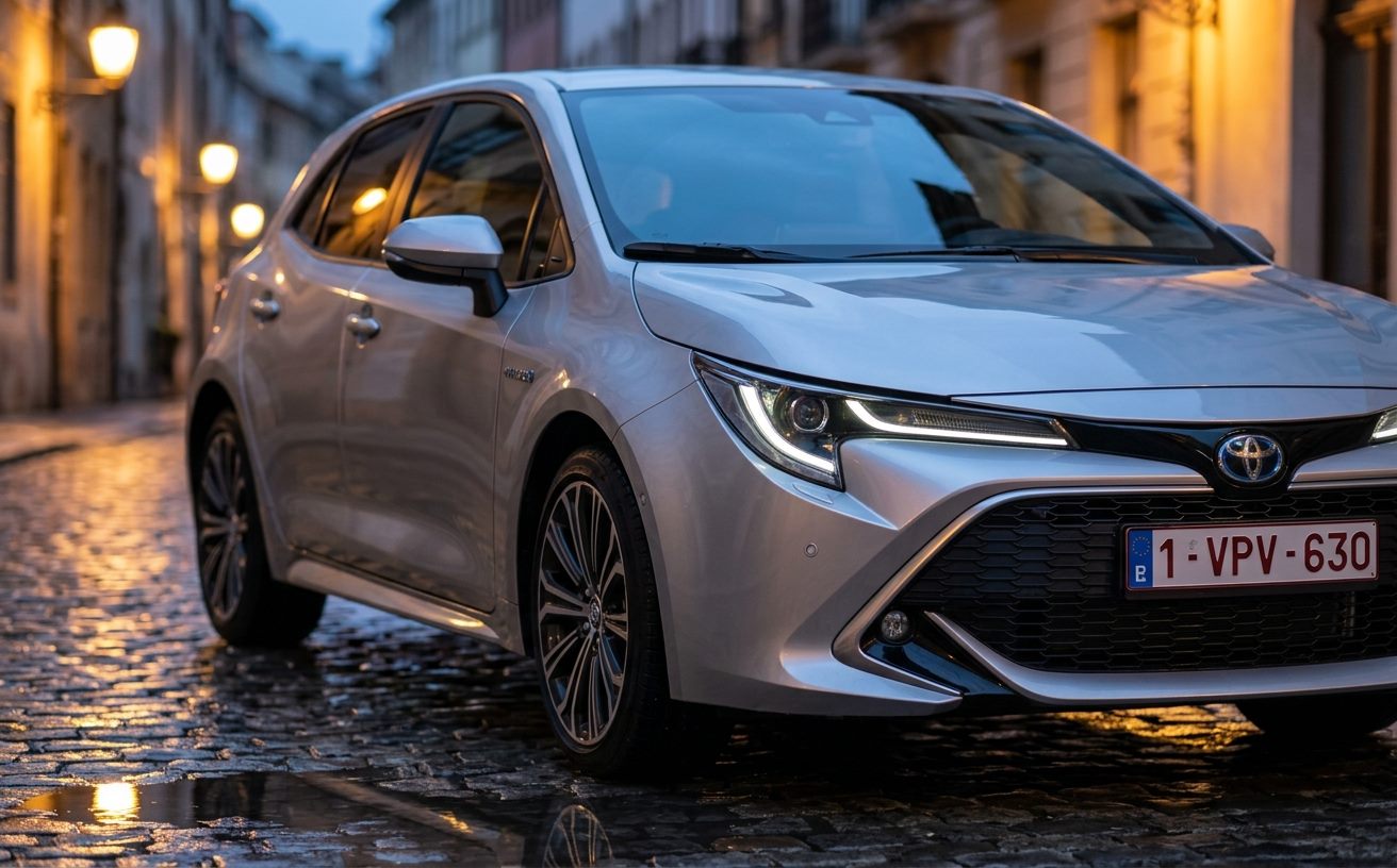 Ezüst Toyota Corolla óvárosi utcán