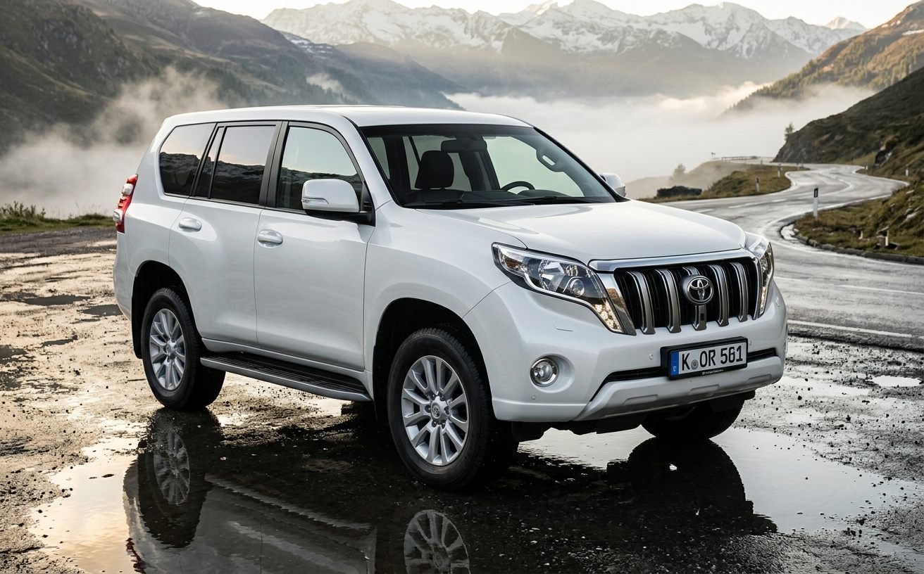 Fehér Toyota Land Cruiser hegyi úton