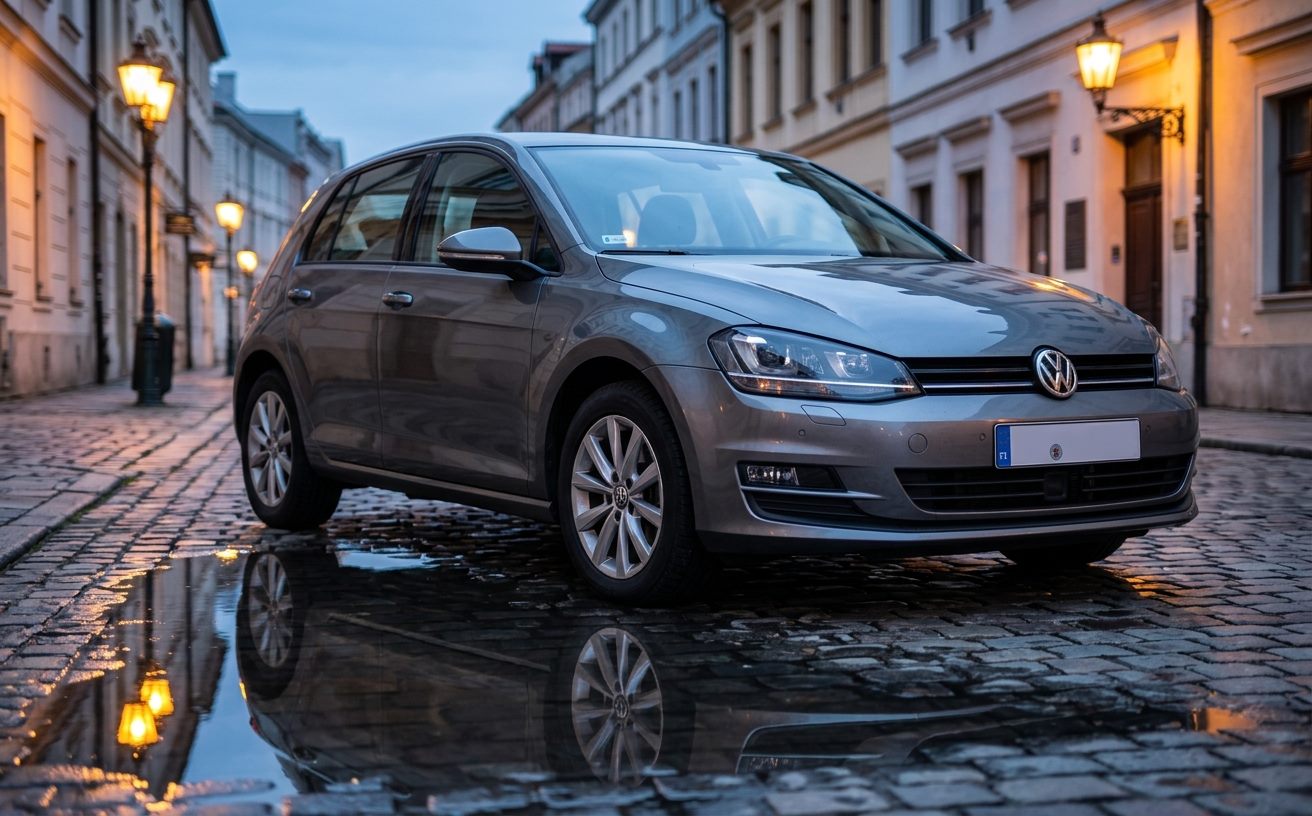 Szürke Volkswagen Golf (Mk7) óvárosi utcán