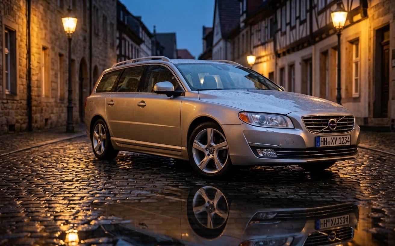 Ezüst Volvo V70 kombi óvárosi utcán